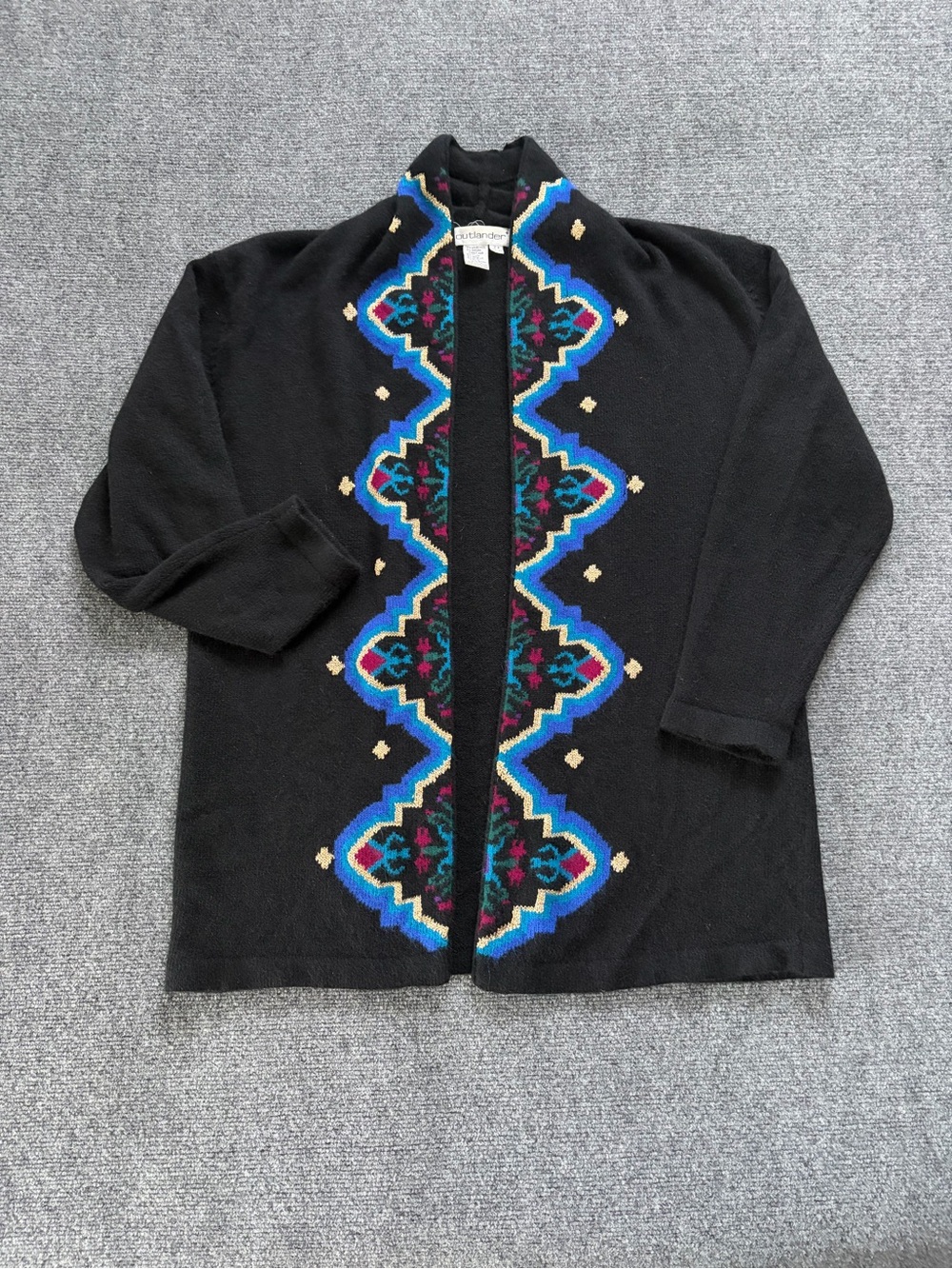 Vintage Outlander 2+ Black Lambswool Angora Cardigan Sweater Southwestern